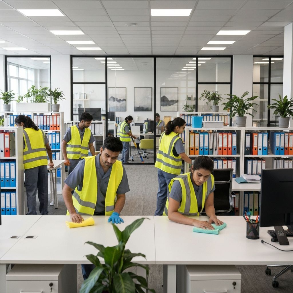 전문 청소팀이 사무실을 청소하는 모습